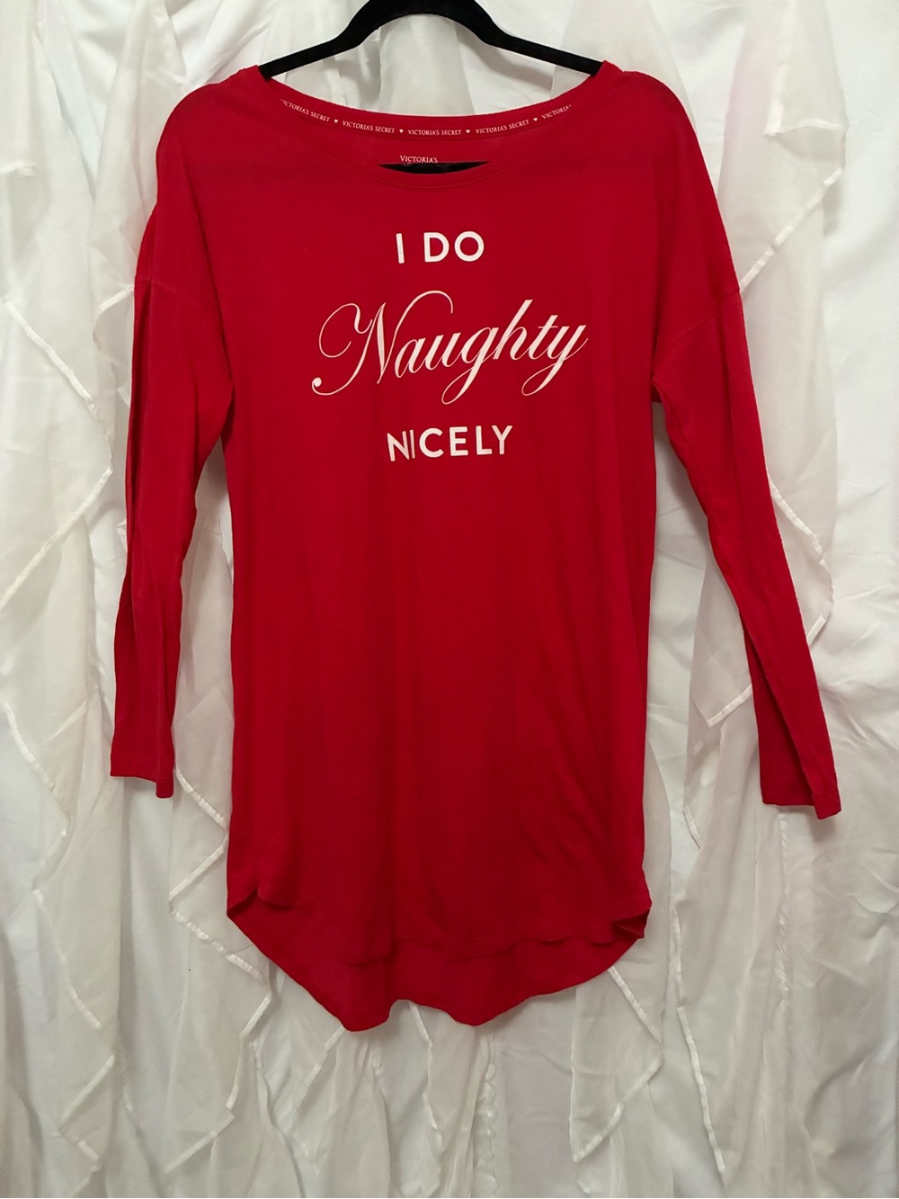 Victoria's Secret Red "I Do Naughty Nicely" Long Sleeve Sleep Gown